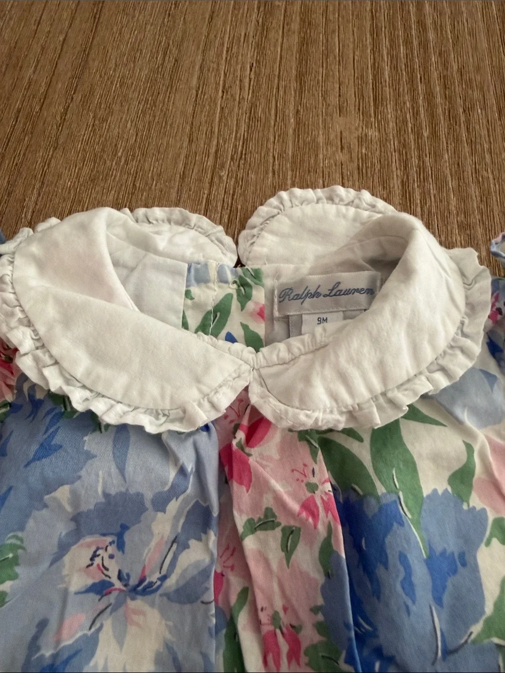 Ralph Lauren White Collared Floral Dress & Bloomer - Blue, Yellow, Pink, Green